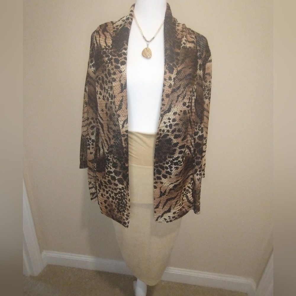 Vintage TanJay Petites Animal Print Cardigan Brown Gold